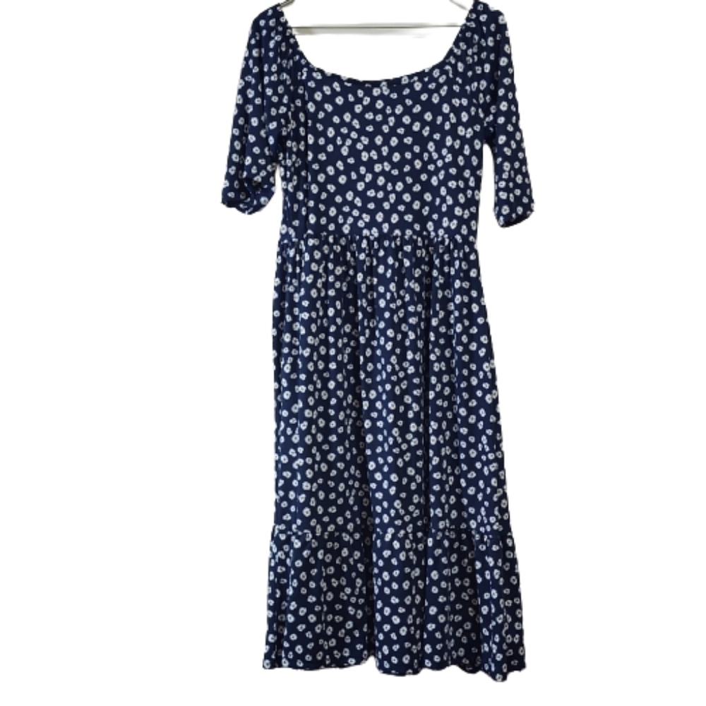Vintage Marallis collection daisy print midi dress color dark blue size small